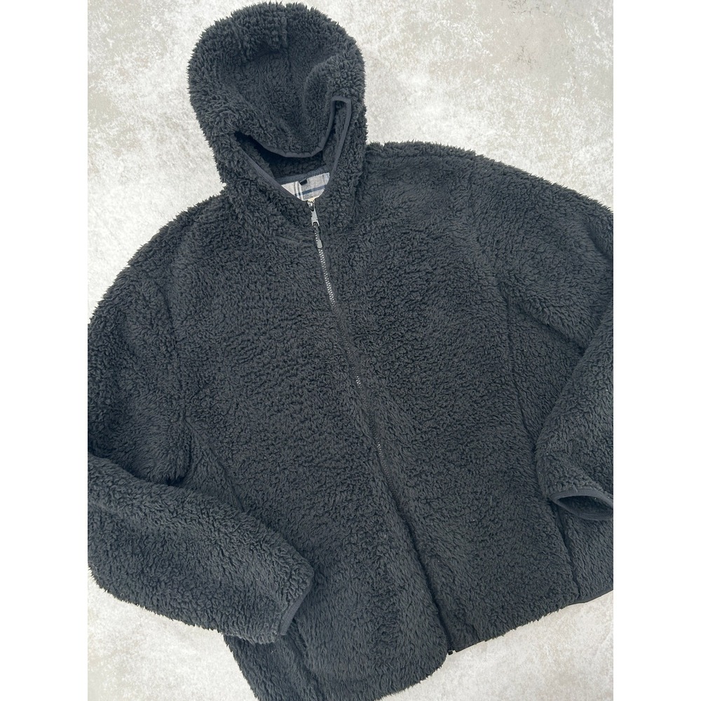 BT Supply Co Mens Sherpa Fleece Full Zip Hoodie Jacket Black XXL Plaid Lined